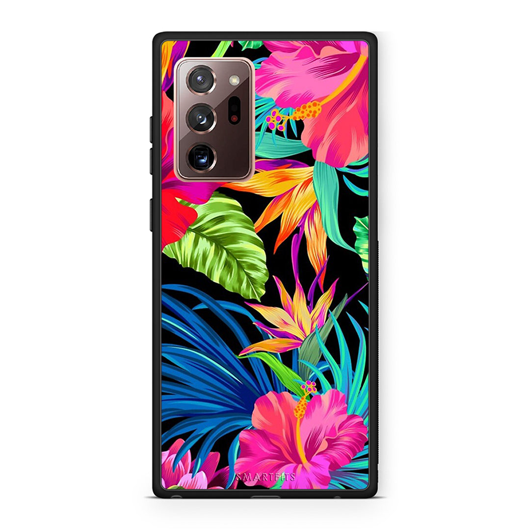 Samsung Note 20 Ultra Tropical Flowers θήκη από τη Smartfits με σχέδιο στο πίσω μέρος και μαύρο περίβλημα | Smartphone case with colorful back and black bezels by Smartfits