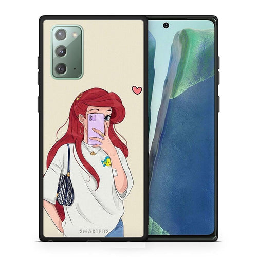 Θήκη Samsung Note 20 Walking Mermaid από τη Smartfits με σχέδιο στο πίσω μέρος και μαύρο περίβλημα | Samsung Note 20 Walking Mermaid case with colorful back and black bezels