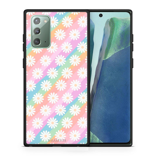 Θήκη Samsung Note 20 White Daisies από τη Smartfits με σχέδιο στο πίσω μέρος και μαύρο περίβλημα | Samsung Note 20 White Daisies case with colorful back and black bezels