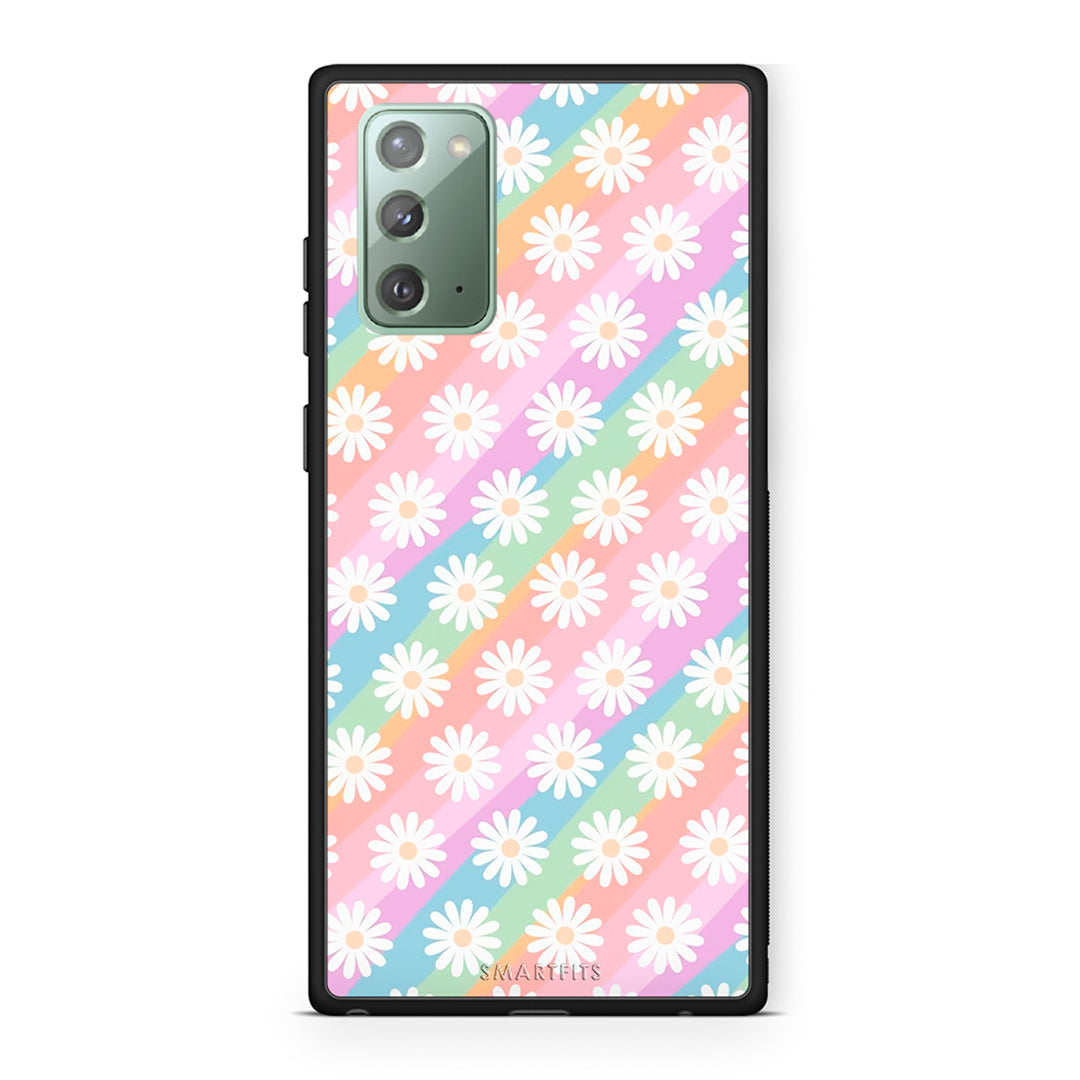 Samsung Note 20 White Daisies θήκη από τη Smartfits με σχέδιο στο πίσω μέρος και μαύρο περίβλημα | Smartphone case with colorful back and black bezels by Smartfits