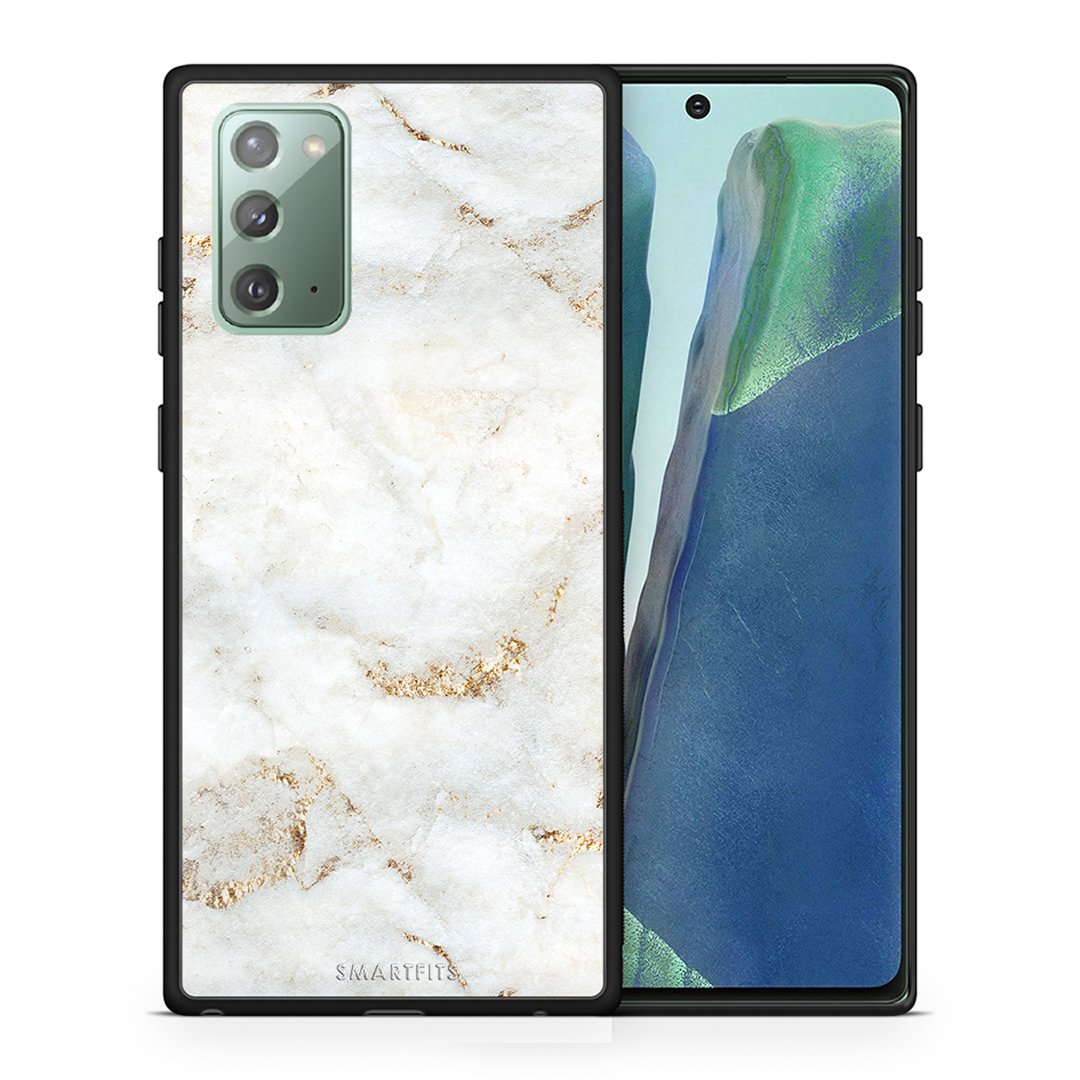 Θήκη Samsung Note 20 White Gold Marble από τη Smartfits με σχέδιο στο πίσω μέρος και μαύρο περίβλημα | Samsung Note 20 White Gold Marble case with colorful back and black bezels