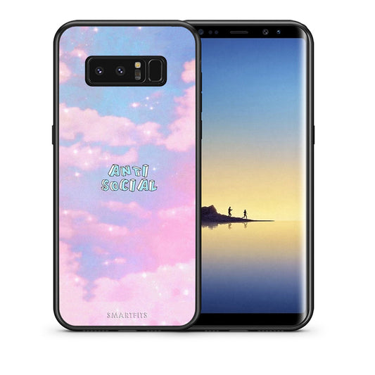 Θήκη Αγίου Βαλεντίνου Samsung Note 8 Anti Social από τη Smartfits με σχέδιο στο πίσω μέρος και μαύρο περίβλημα | Samsung Note 8 Anti Social case with colorful back and black bezels