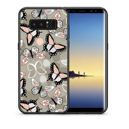 Θήκη Samsung Note 8 Butterflies Boho από τη Smartfits με σχέδιο στο πίσω μέρος και μαύρο περίβλημα | Samsung Note 8 Butterflies Boho case with colorful back and black bezels
