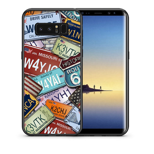 Θήκη Samsung Note 8 Car Plates από τη Smartfits με σχέδιο στο πίσω μέρος και μαύρο περίβλημα | Samsung Note 8 Car Plates case with colorful back and black bezels