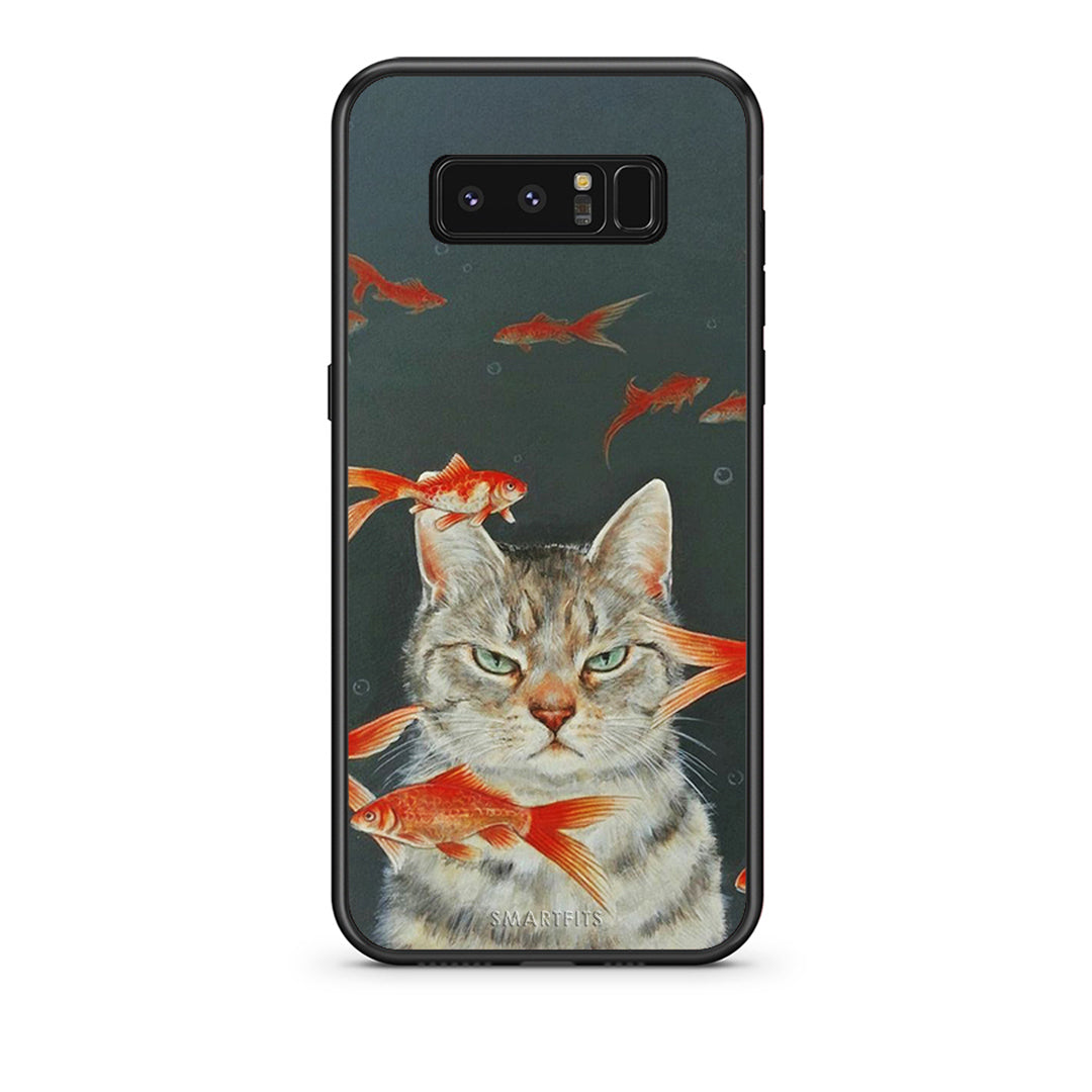 samsung note 8 Cat Goldfish θήκη από τη Smartfits με σχέδιο στο πίσω μέρος και μαύρο περίβλημα | Smartphone case with colorful back and black bezels by Smartfits