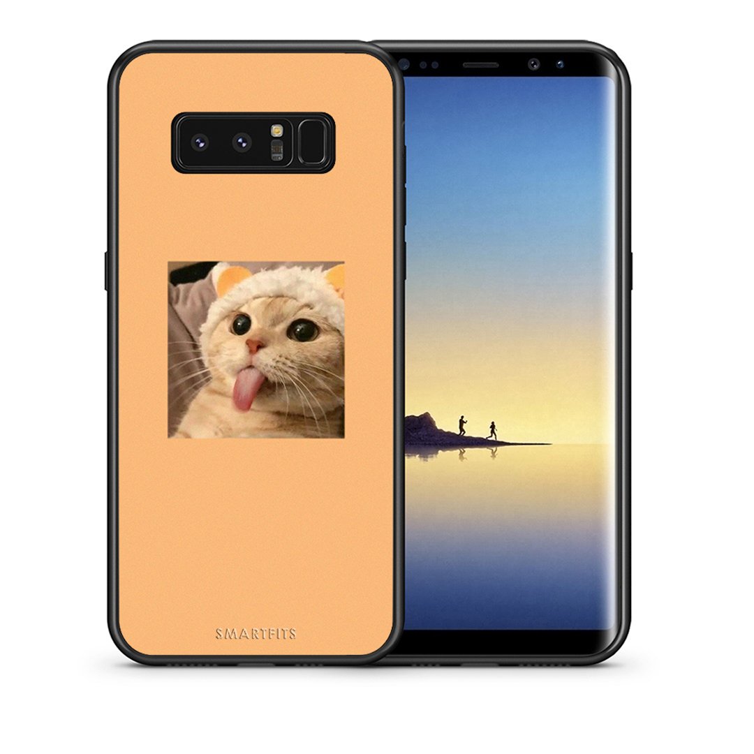 Θήκη Samsung Note 8 Cat Tongue από τη Smartfits με σχέδιο στο πίσω μέρος και μαύρο περίβλημα | Samsung Note 8 Cat Tongue case with colorful back and black bezels