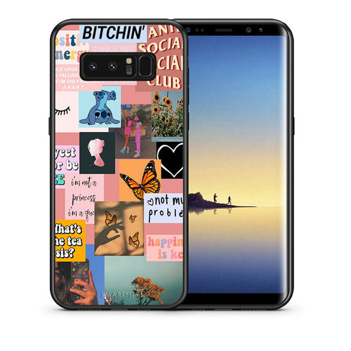 Θήκη Αγίου Βαλεντίνου Samsung Note 8 Collage Bitchin από τη Smartfits με σχέδιο στο πίσω μέρος και μαύρο περίβλημα | Samsung Note 8 Collage Bitchin case with colorful back and black bezels