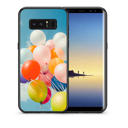 Θήκη Samsung Note 8 Colorful Balloons από τη Smartfits με σχέδιο στο πίσω μέρος και μαύρο περίβλημα | Samsung Note 8 Colorful Balloons case with colorful back and black bezels