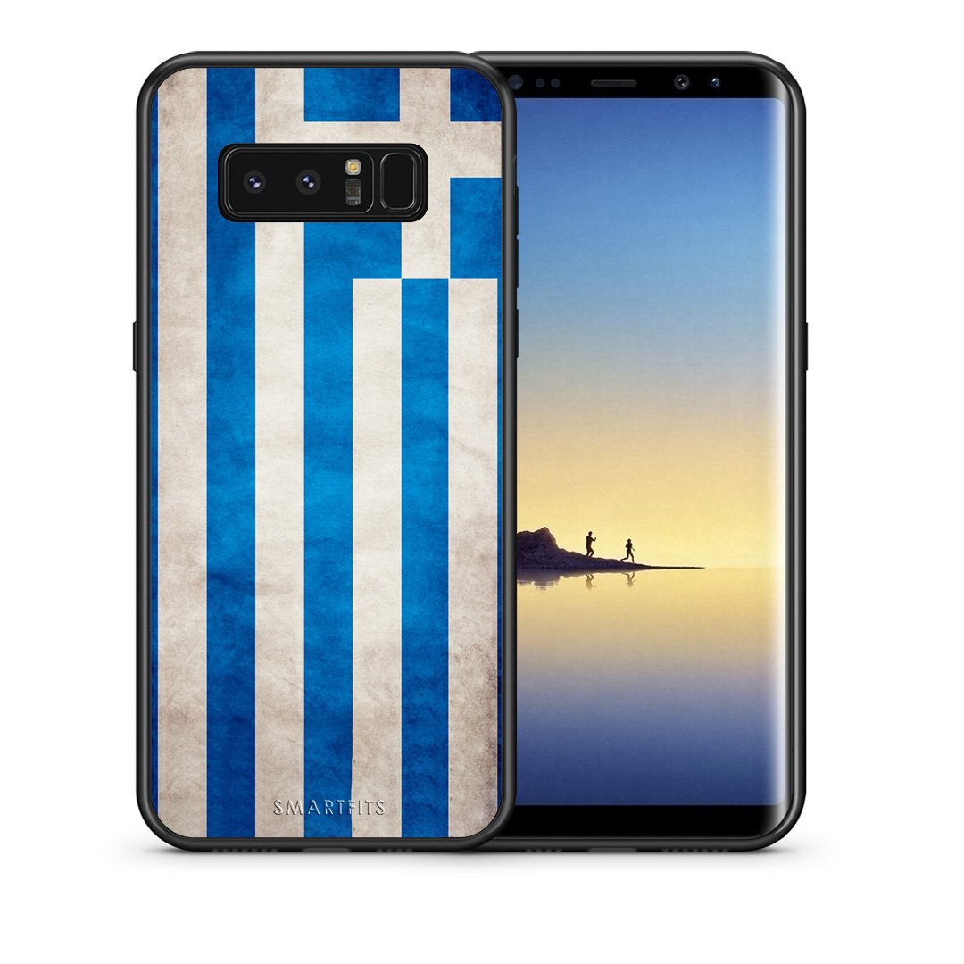 Θήκη Samsung Note 8 Greek Flag από τη Smartfits με σχέδιο στο πίσω μέρος και μαύρο περίβλημα | Samsung Note 8 Greek Flag case with colorful back and black bezels