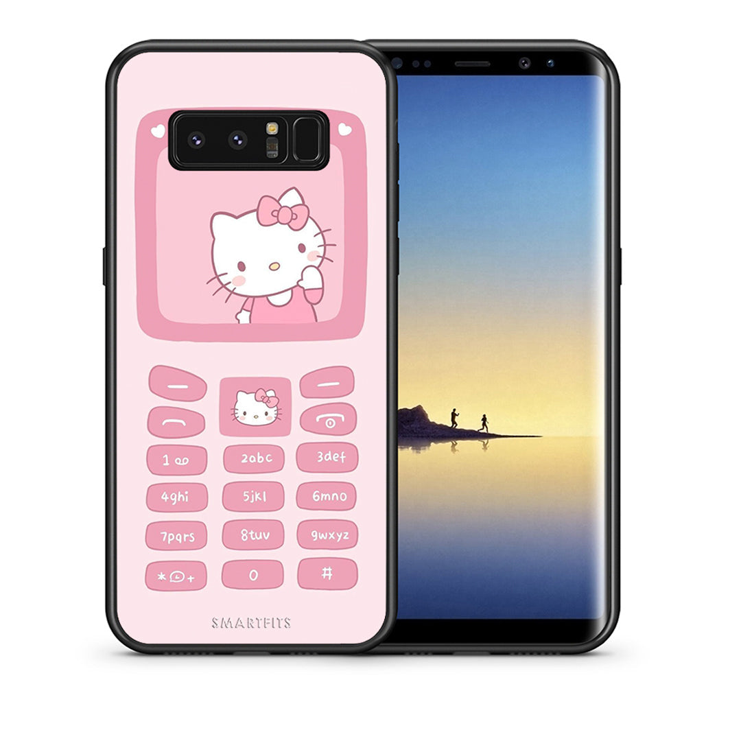 Θήκη Αγίου Βαλεντίνου Samsung Note 8 Hello Kitten από τη Smartfits με σχέδιο στο πίσω μέρος και μαύρο περίβλημα | Samsung Note 8 Hello Kitten case with colorful back and black bezels
