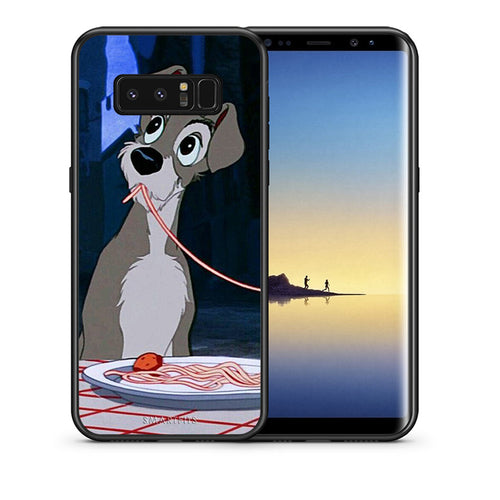 Θήκη Αγίου Βαλεντίνου Samsung Note 8 Lady And Tramp 1 από τη Smartfits με σχέδιο στο πίσω μέρος και μαύρο περίβλημα | Samsung Note 8 Lady And Tramp 1 case with colorful back and black bezels