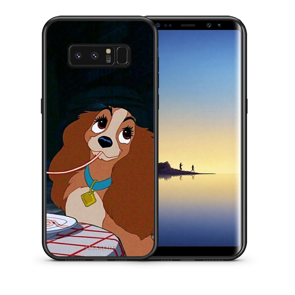 Θήκη Αγίου Βαλεντίνου Samsung Note 8 Lady And Tramp 2 από τη Smartfits με σχέδιο στο πίσω μέρος και μαύρο περίβλημα | Samsung Note 8 Lady And Tramp 2 case with colorful back and black bezels