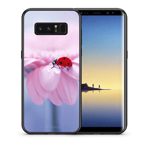 Θήκη Samsung Note 8 Ladybug Flower από τη Smartfits με σχέδιο στο πίσω μέρος και μαύρο περίβλημα | Samsung Note 8 Ladybug Flower case with colorful back and black bezels