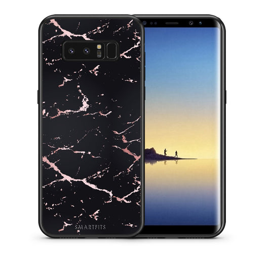 Θήκη Samsung Note 8 Black Rosegold Marble από τη Smartfits με σχέδιο στο πίσω μέρος και μαύρο περίβλημα | Samsung Note 8 Black Rosegold Marble case with colorful back and black bezels