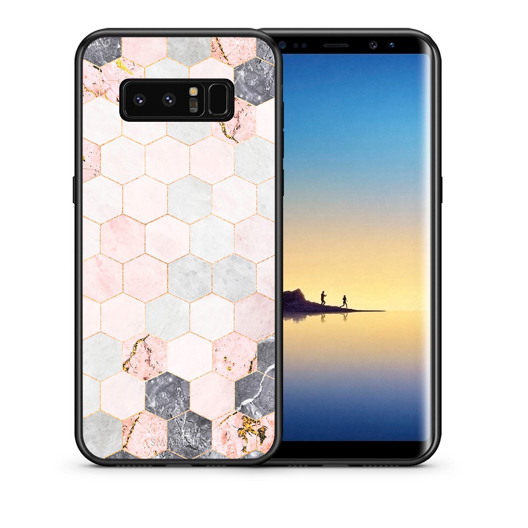 Θήκη Samsung Note 8 Hexagon Pink Marble από τη Smartfits με σχέδιο στο πίσω μέρος και μαύρο περίβλημα | Samsung Note 8 Hexagon Pink Marble case with colorful back and black bezels