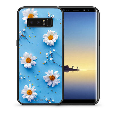 Θήκη Samsung Note 8 Real Daisies από τη Smartfits με σχέδιο στο πίσω μέρος και μαύρο περίβλημα | Samsung Note 8 Real Daisies case with colorful back and black bezels