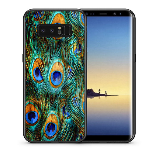 Θήκη Samsung Note 8 Real Peacock Feathers από τη Smartfits με σχέδιο στο πίσω μέρος και μαύρο περίβλημα | Samsung Note 8 Real Peacock Feathers case with colorful back and black bezels