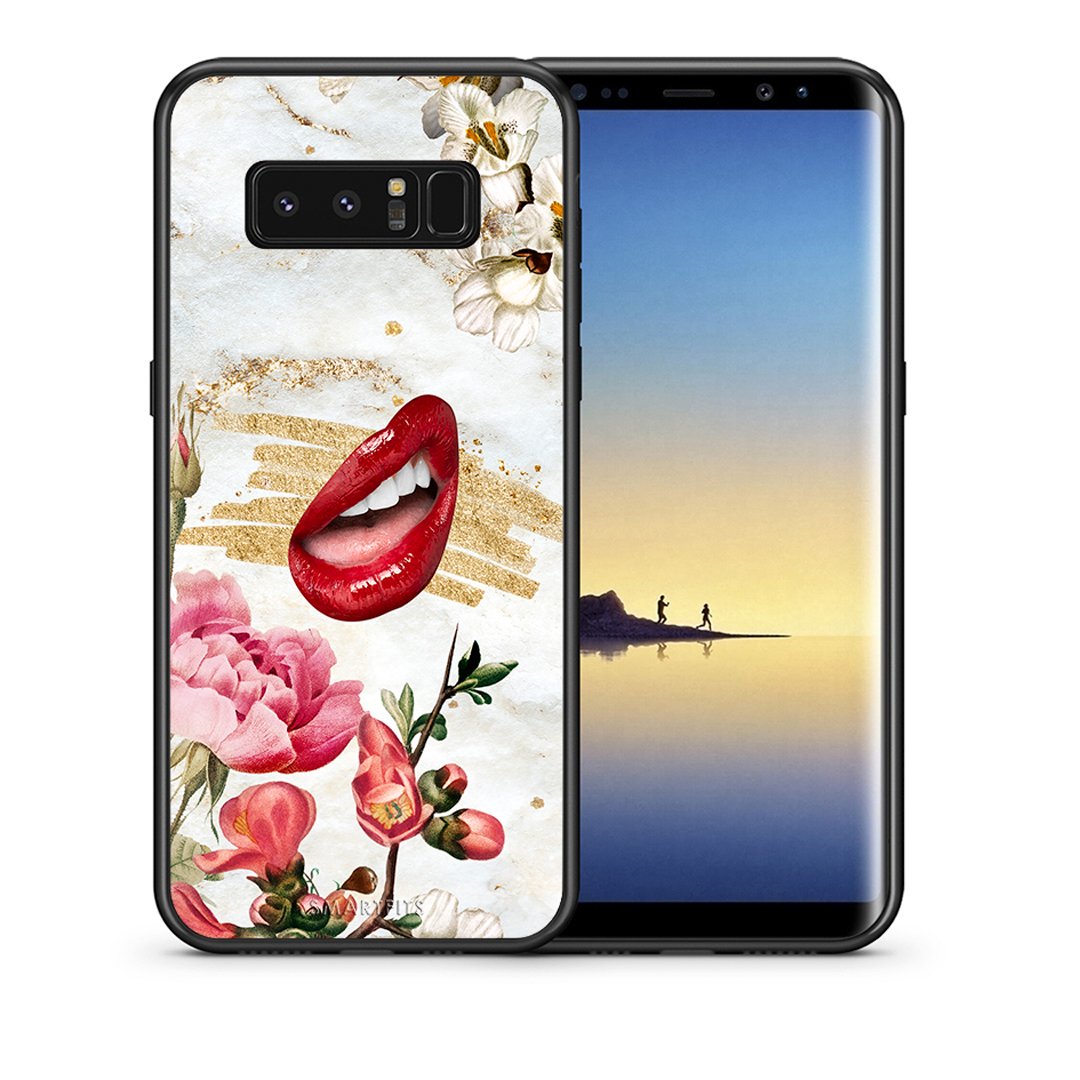Θήκη Samsung Note 8 Red Lips από τη Smartfits με σχέδιο στο πίσω μέρος και μαύρο περίβλημα | Samsung Note 8 Red Lips case with colorful back and black bezels