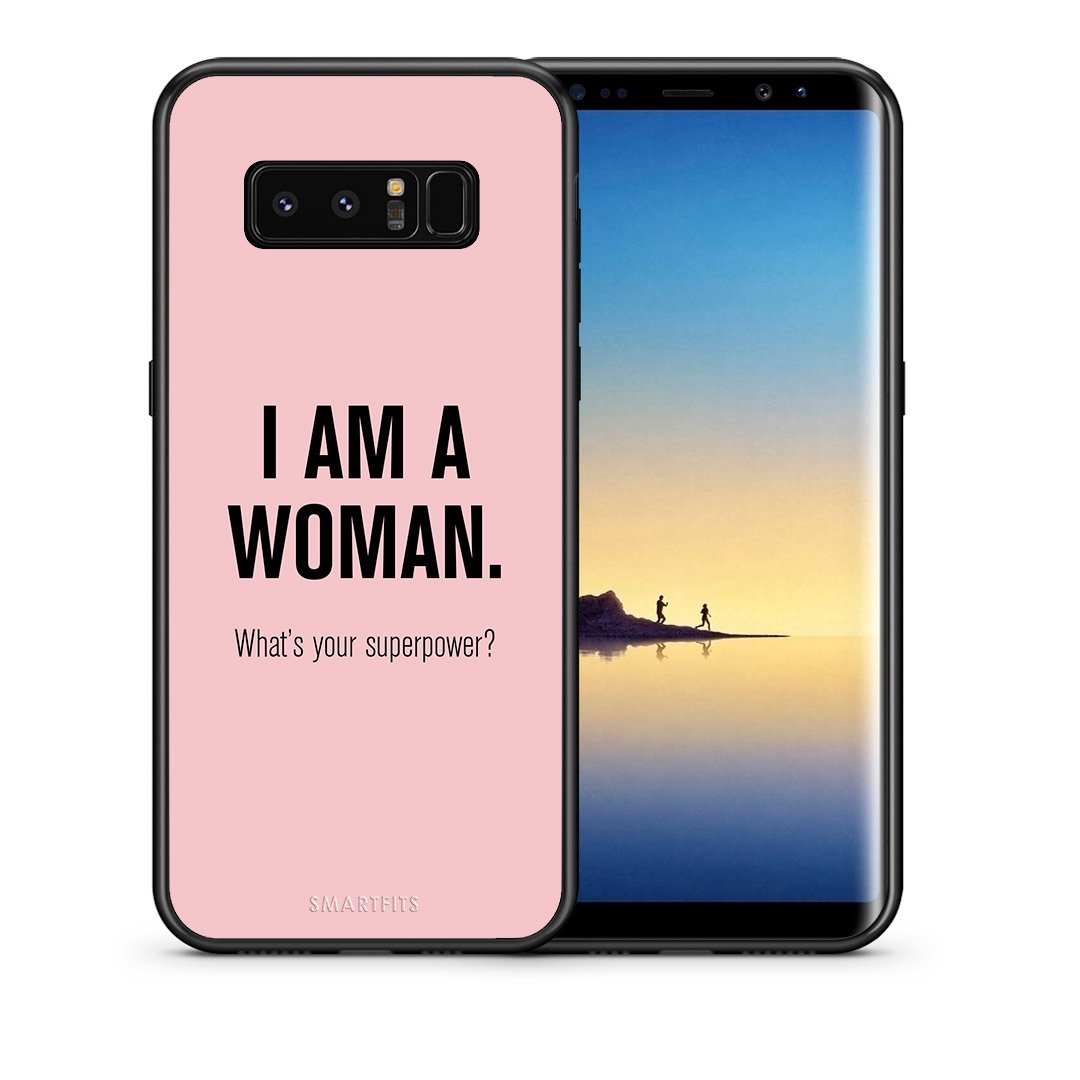 Θήκη Samsung Note 8 Superpower Woman από τη Smartfits με σχέδιο στο πίσω μέρος και μαύρο περίβλημα | Samsung Note 8 Superpower Woman case with colorful back and black bezels