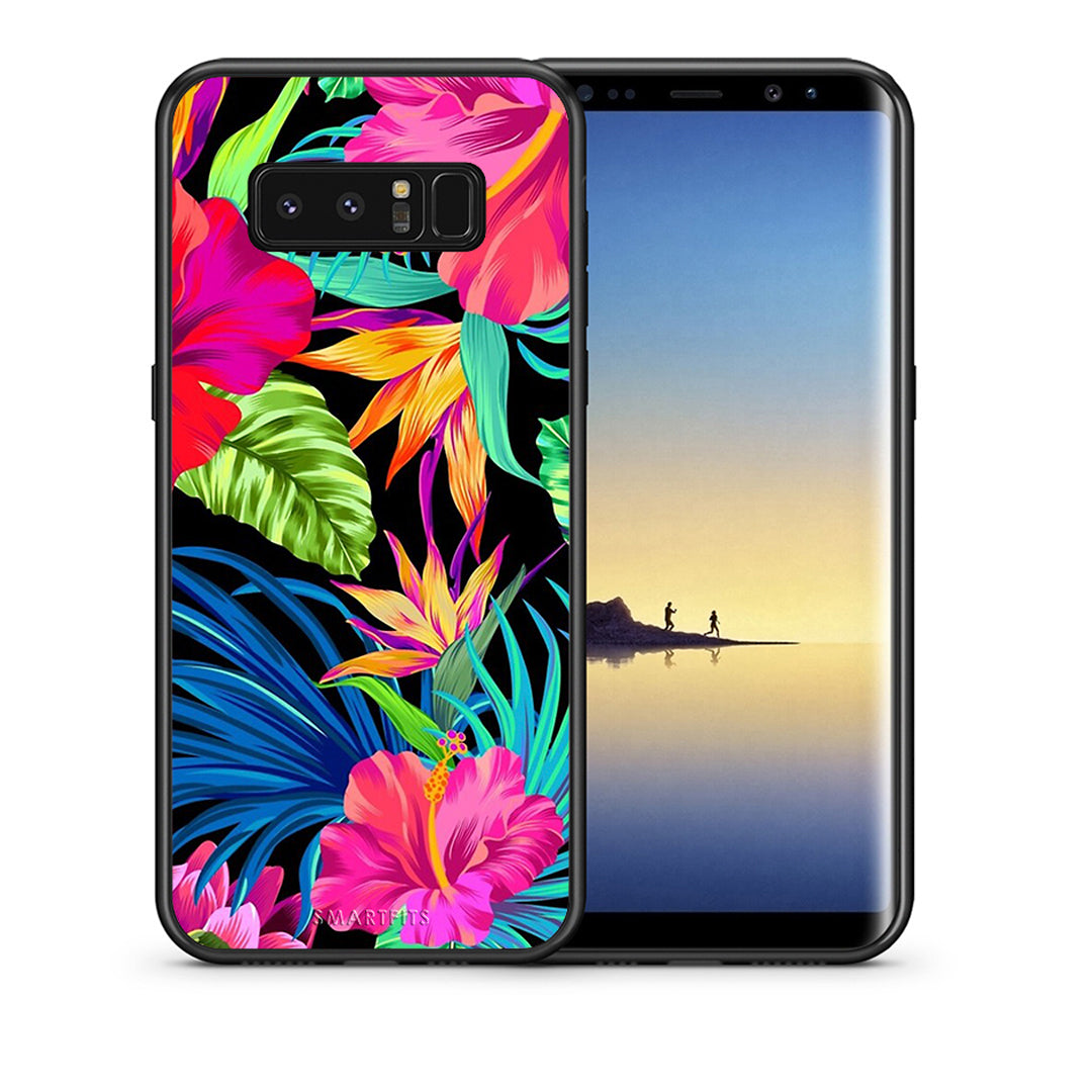 Θήκη Samsung Note 8 Tropical Flowers από τη Smartfits με σχέδιο στο πίσω μέρος και μαύρο περίβλημα | Samsung Note 8 Tropical Flowers case with colorful back and black bezels