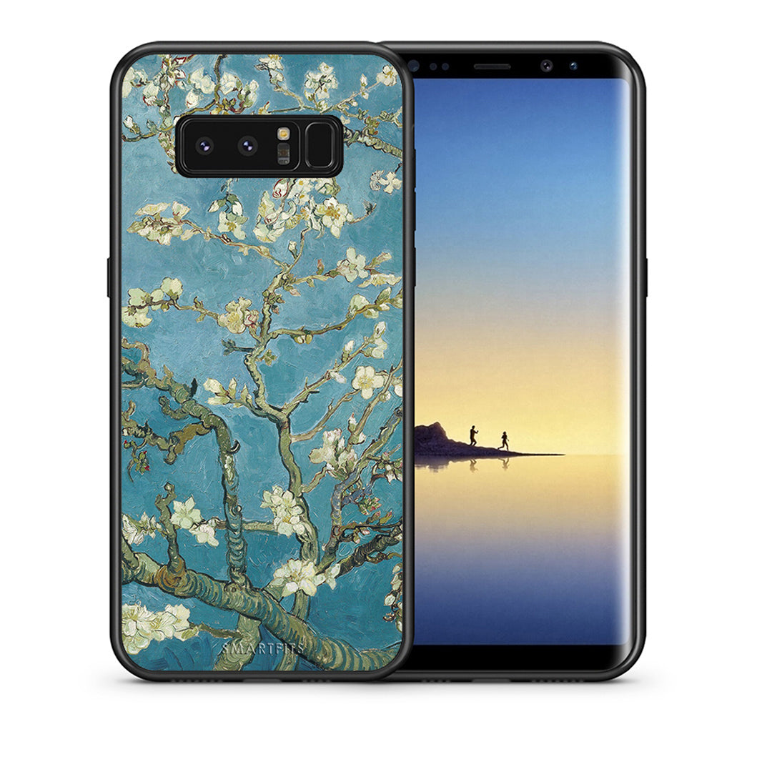 Θήκη Samsung Note 8 White Blossoms από τη Smartfits με σχέδιο στο πίσω μέρος και μαύρο περίβλημα | Samsung Note 8 White Blossoms case with colorful back and black bezels