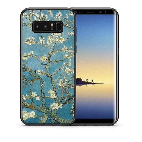 Θήκη Samsung Note 8 White Blossoms από τη Smartfits με σχέδιο στο πίσω μέρος και μαύρο περίβλημα | Samsung Note 8 White Blossoms case with colorful back and black bezels