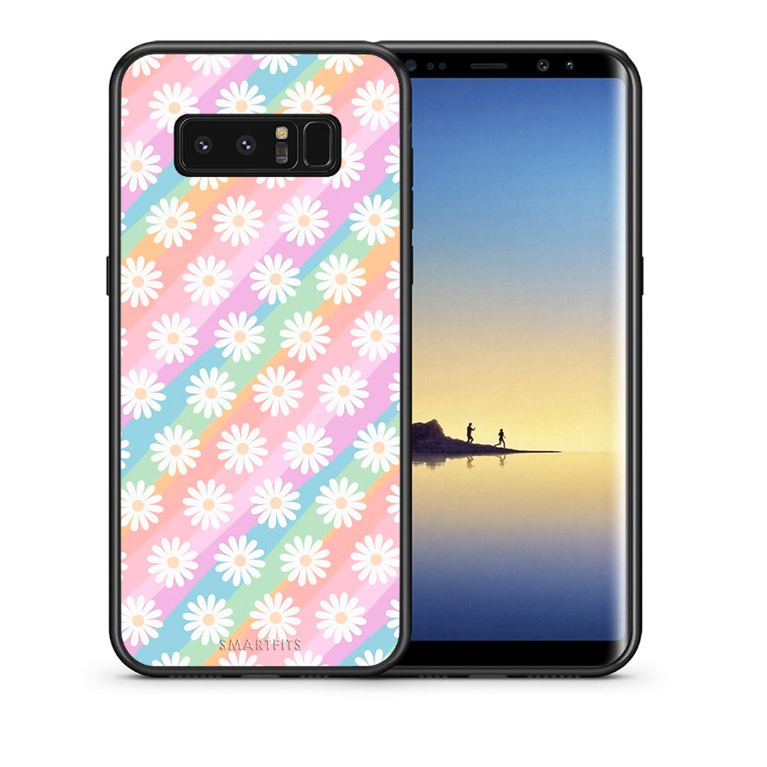 Θήκη Samsung Note 8 White Daisies από τη Smartfits με σχέδιο στο πίσω μέρος και μαύρο περίβλημα | Samsung Note 8 White Daisies case with colorful back and black bezels