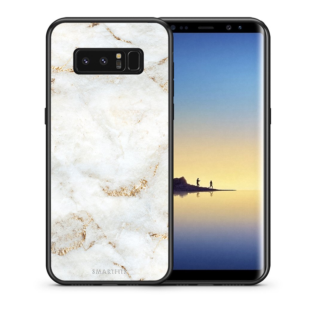 Θήκη Samsung Note 8 White Gold Marble από τη Smartfits με σχέδιο στο πίσω μέρος και μαύρο περίβλημα | Samsung Note 8 White Gold Marble case with colorful back and black bezels