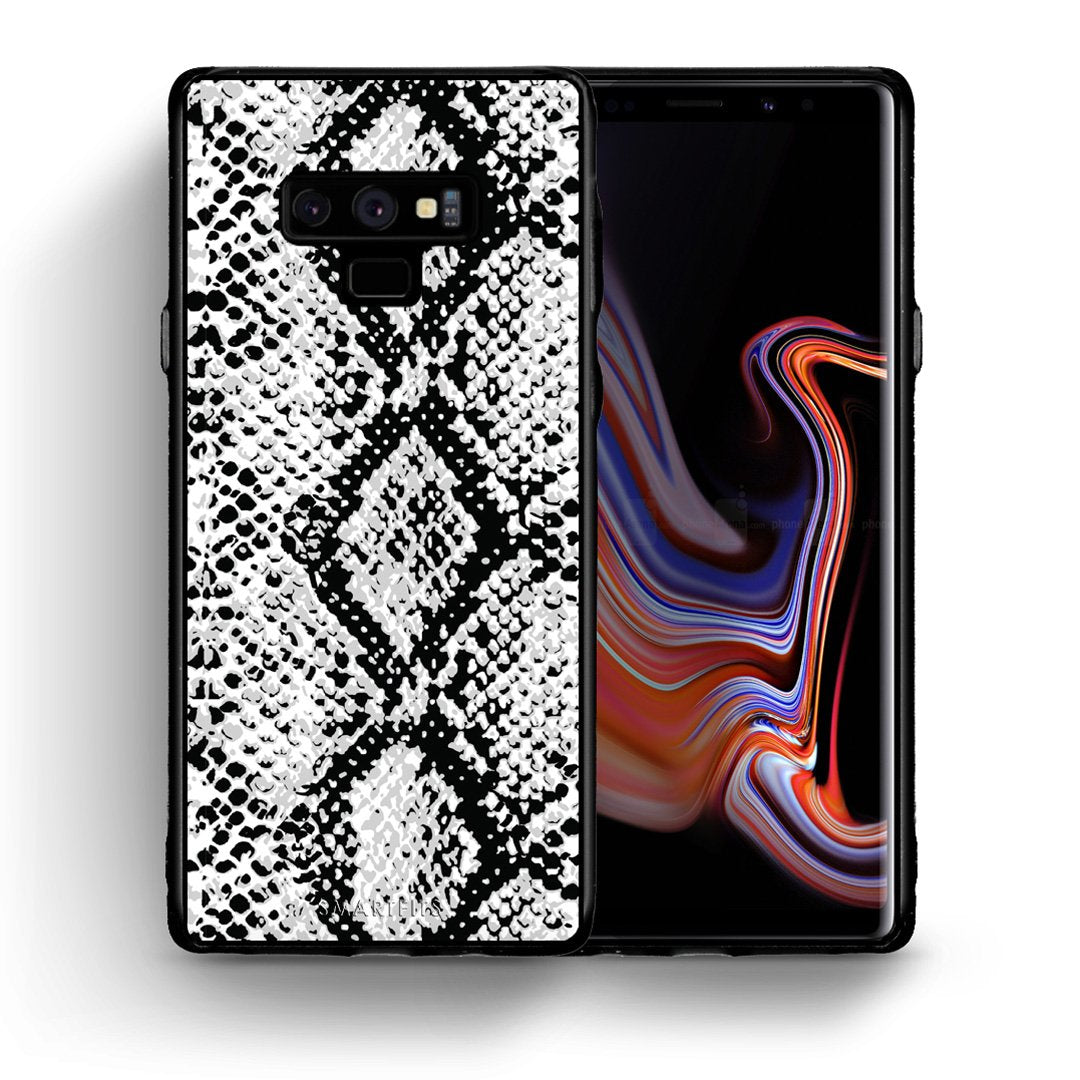 Θήκη Samsung Note 9 White Snake Animal από τη Smartfits με σχέδιο στο πίσω μέρος και μαύρο περίβλημα | Samsung Note 9 White Snake Animal case with colorful back and black bezels