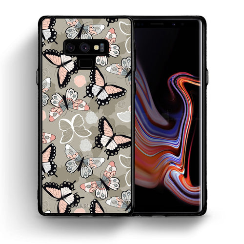 Θήκη Samsung Note 9 Butterflies Boho από τη Smartfits με σχέδιο στο πίσω μέρος και μαύρο περίβλημα | Samsung Note 9 Butterflies Boho case with colorful back and black bezels