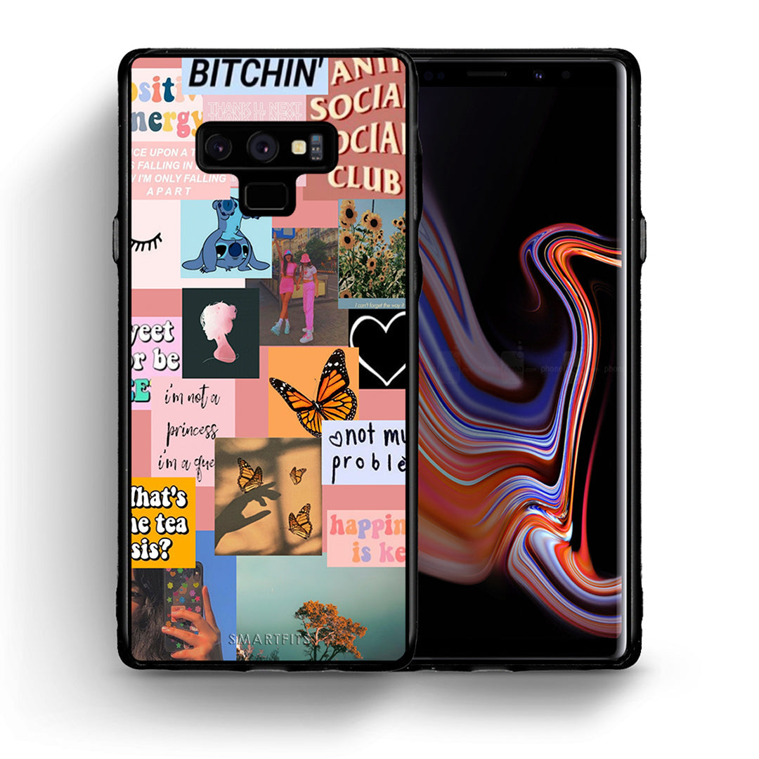 Θήκη Αγίου Βαλεντίνου Samsung Note 9 Collage Bitchin από τη Smartfits με σχέδιο στο πίσω μέρος και μαύρο περίβλημα | Samsung Note 9 Collage Bitchin case with colorful back and black bezels