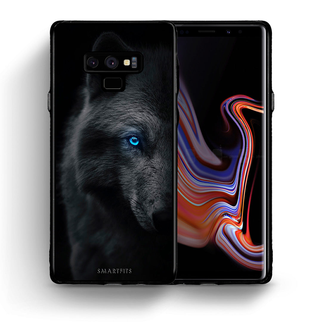 Θήκη Samsung Note 9 Dark Wolf από τη Smartfits με σχέδιο στο πίσω μέρος και μαύρο περίβλημα | Samsung Note 9 Dark Wolf case with colorful back and black bezels