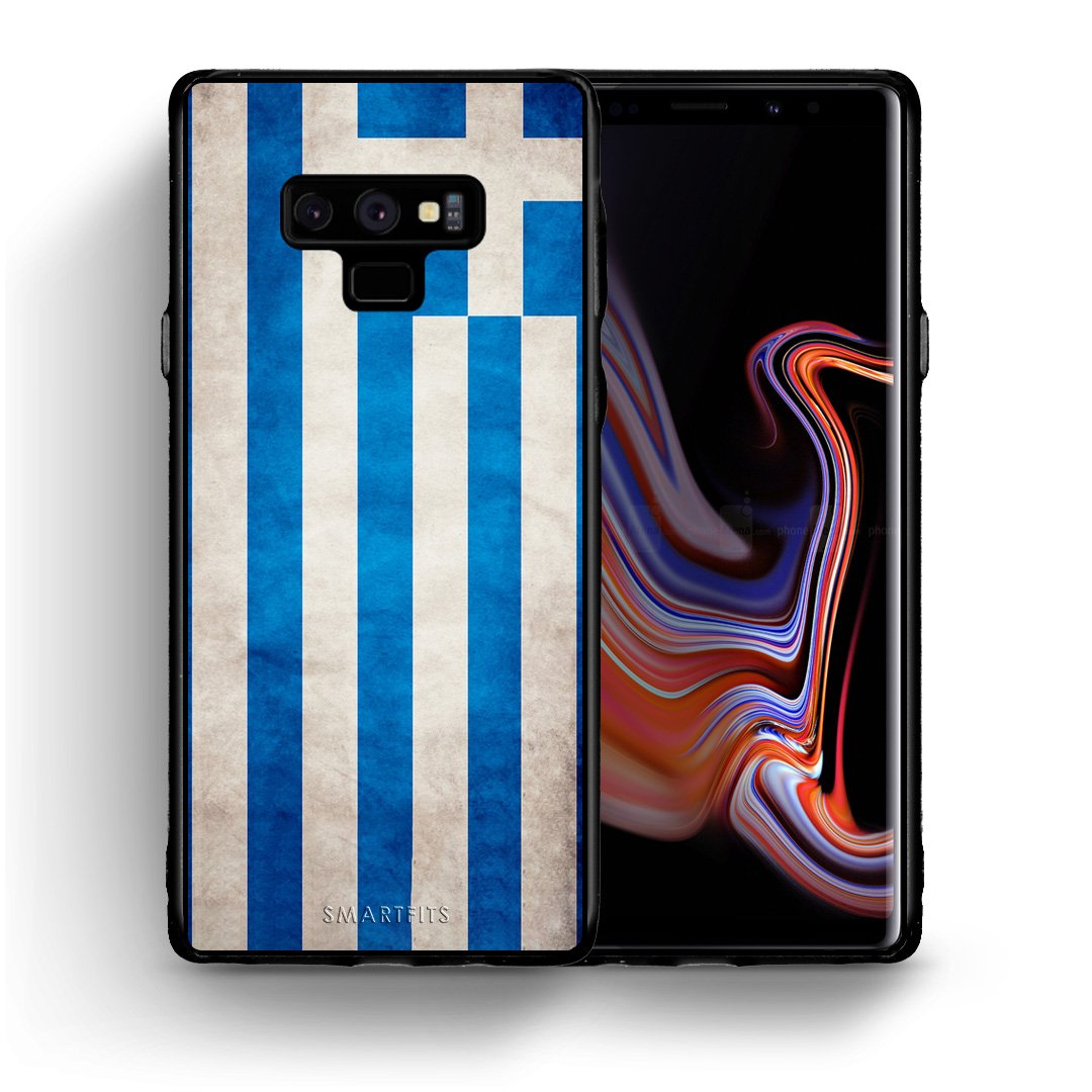 Θήκη Samsung Note 9 Greek Flag από τη Smartfits με σχέδιο στο πίσω μέρος και μαύρο περίβλημα | Samsung Note 9 Greek Flag case with colorful back and black bezels