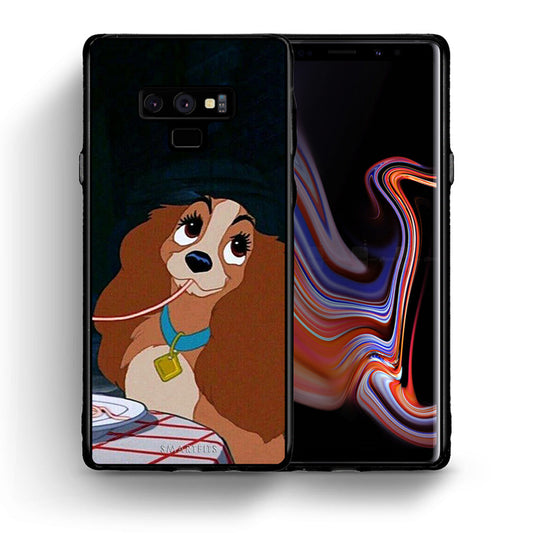 Θήκη Αγίου Βαλεντίνου Samsung Note 9 Lady And Tramp 2 από τη Smartfits με σχέδιο στο πίσω μέρος και μαύρο περίβλημα | Samsung Note 9 Lady And Tramp 2 case with colorful back and black bezels