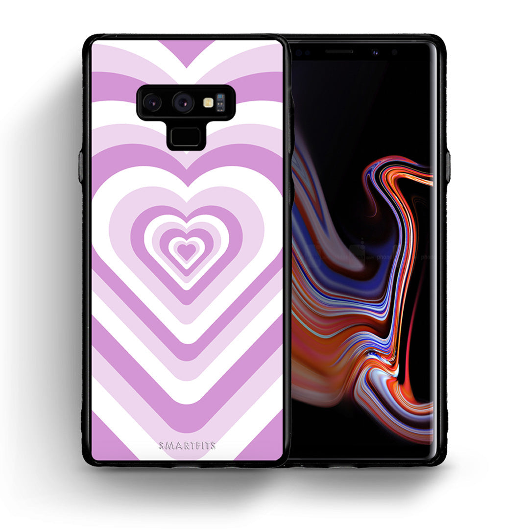 Θήκη Samsung Note 9 Lilac Hearts από τη Smartfits με σχέδιο στο πίσω μέρος και μαύρο περίβλημα | Samsung Note 9 Lilac Hearts case with colorful back and black bezels