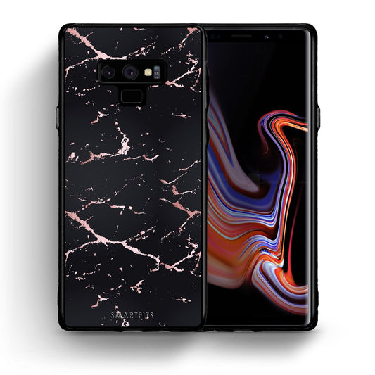 Θήκη Samsung Note 9 Black Rosegold Marble από τη Smartfits με σχέδιο στο πίσω μέρος και μαύρο περίβλημα | Samsung Note 9 Black Rosegold Marble case with colorful back and black bezels