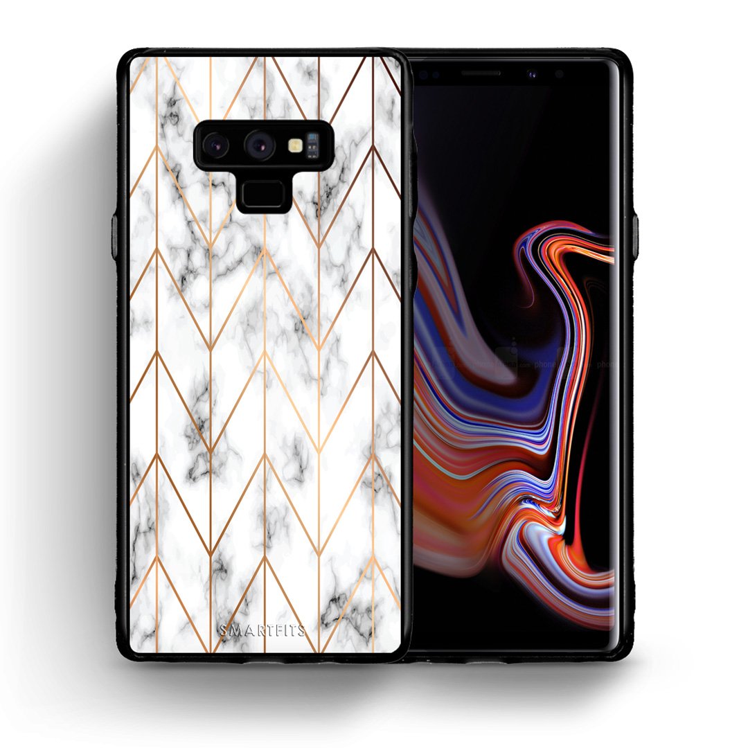 Θήκη Samsung Note 9 Gold Geometric Marble από τη Smartfits με σχέδιο στο πίσω μέρος και μαύρο περίβλημα | Samsung Note 9 Gold Geometric Marble case with colorful back and black bezels