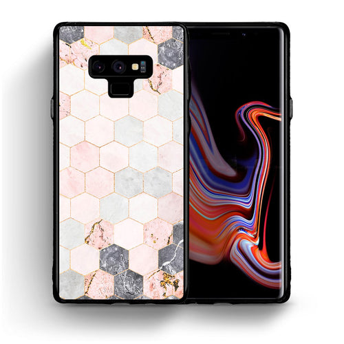 Θήκη Samsung Note 9 Hexagon Pink Marble από τη Smartfits με σχέδιο στο πίσω μέρος και μαύρο περίβλημα | Samsung Note 9 Hexagon Pink Marble case with colorful back and black bezels