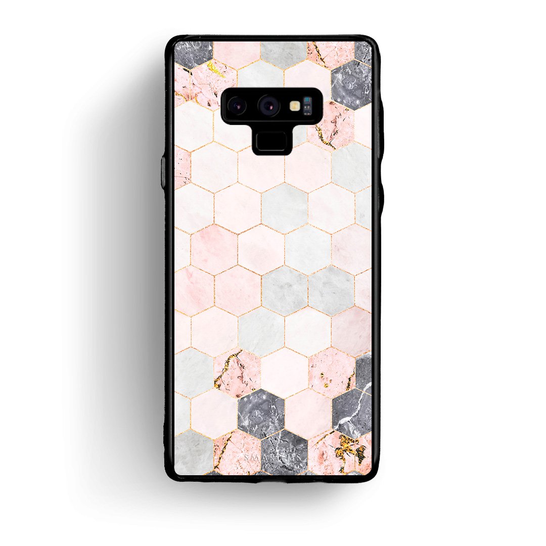 4 - samsung note 9 Hexagon Pink Marble case, cover, bumper