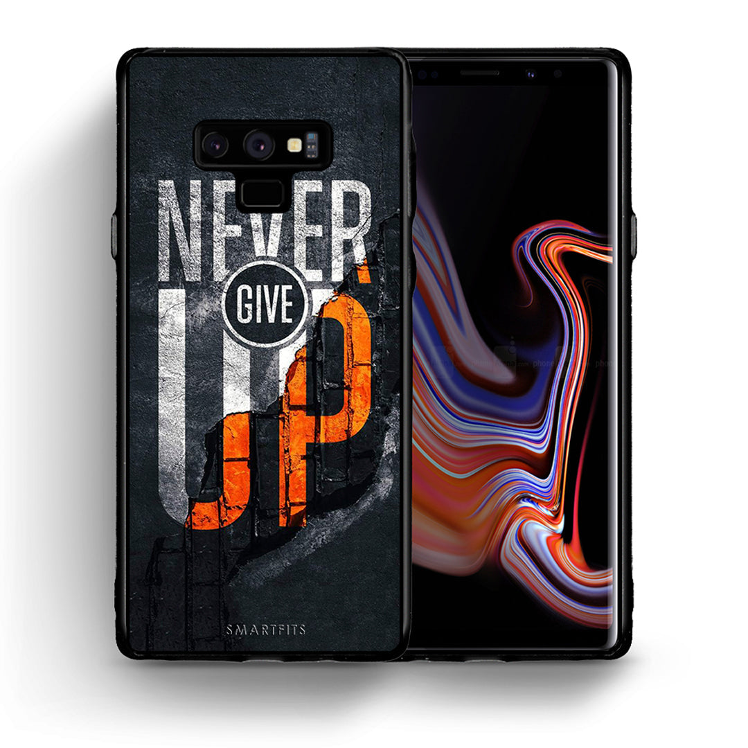 Θήκη Αγίου Βαλεντίνου Samsung Note 9 Never Give Up από τη Smartfits με σχέδιο στο πίσω μέρος και μαύρο περίβλημα | Samsung Note 9 Never Give Up case with colorful back and black bezels