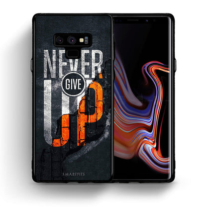Θήκη Αγίου Βαλεντίνου Samsung Note 9 Never Give Up από τη Smartfits με σχέδιο στο πίσω μέρος και μαύρο περίβλημα | Samsung Note 9 Never Give Up case with colorful back and black bezels