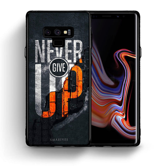 Θήκη Αγίου Βαλεντίνου Samsung Note 9 Never Give Up από τη Smartfits με σχέδιο στο πίσω μέρος και μαύρο περίβλημα | Samsung Note 9 Never Give Up case with colorful back and black bezels