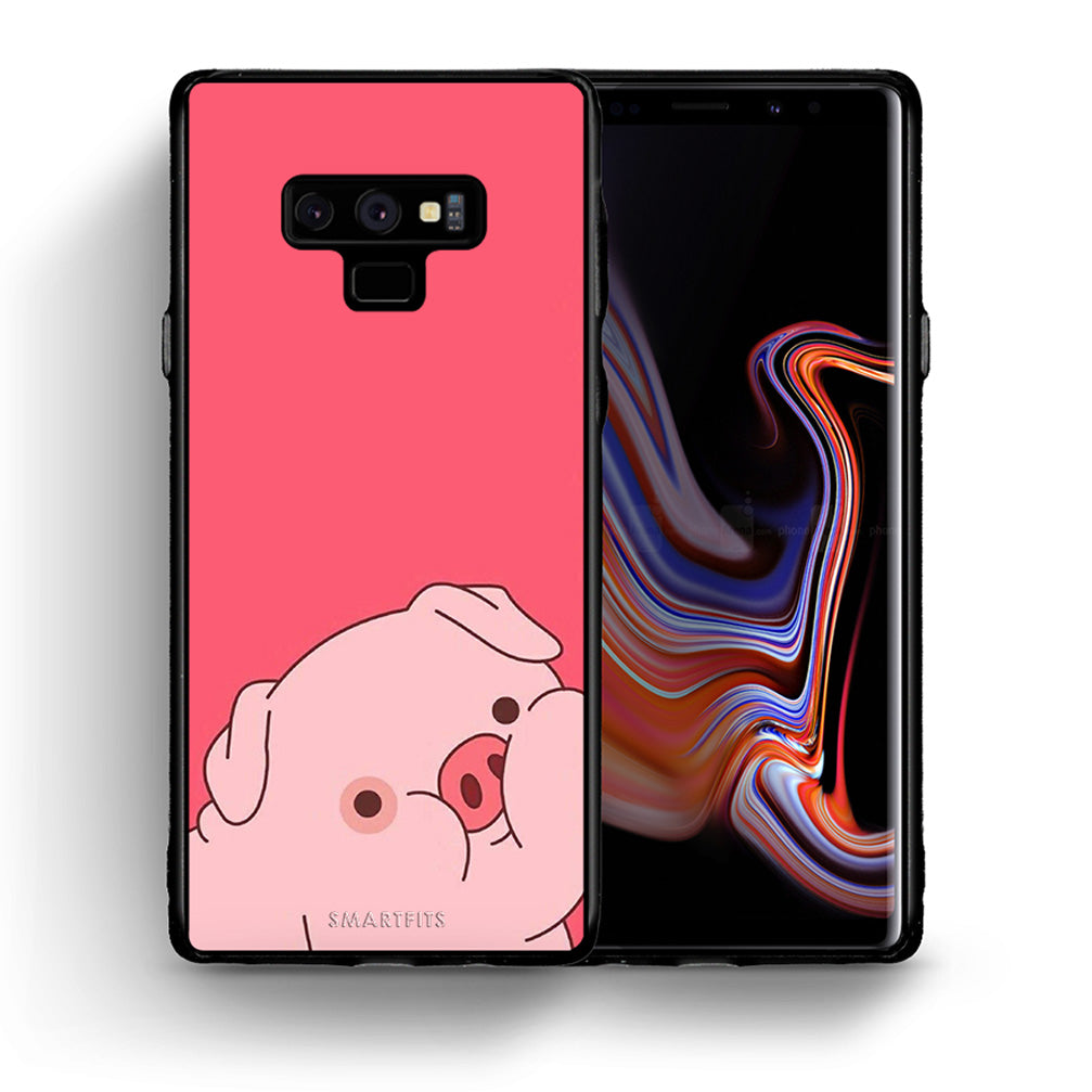 Θήκη Αγίου Βαλεντίνου Samsung Note 9 Pig Love 1 από τη Smartfits με σχέδιο στο πίσω μέρος και μαύρο περίβλημα | Samsung Note 9 Pig Love 1 case with colorful back and black bezels