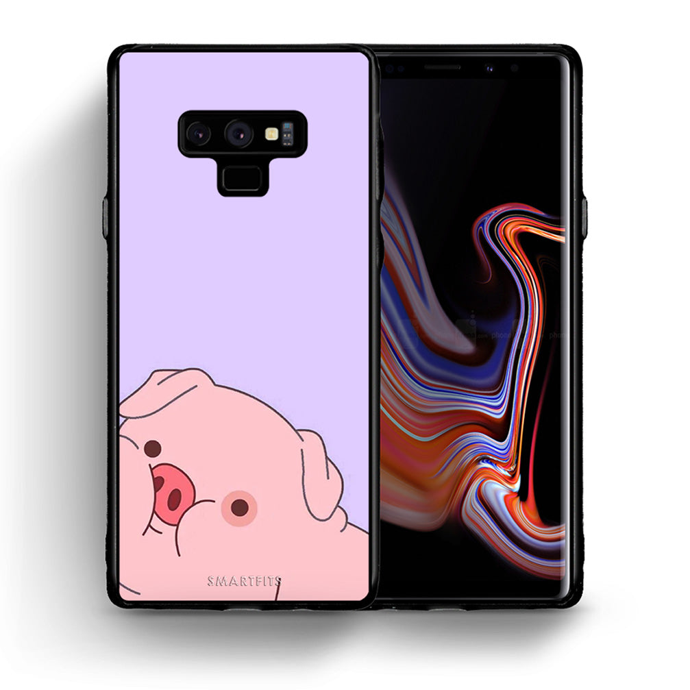 Θήκη Αγίου Βαλεντίνου Samsung Note 9 Pig Love 2 από τη Smartfits με σχέδιο στο πίσω μέρος και μαύρο περίβλημα | Samsung Note 9 Pig Love 2 case with colorful back and black bezels