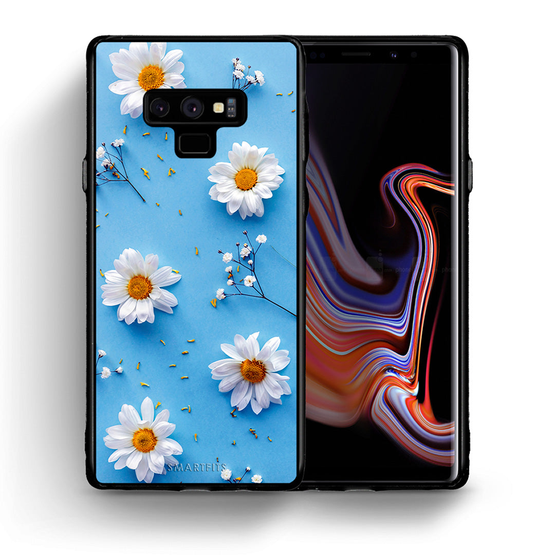 Θήκη Samsung Note 9 Real Daisies από τη Smartfits με σχέδιο στο πίσω μέρος και μαύρο περίβλημα | Samsung Note 9 Real Daisies case with colorful back and black bezels