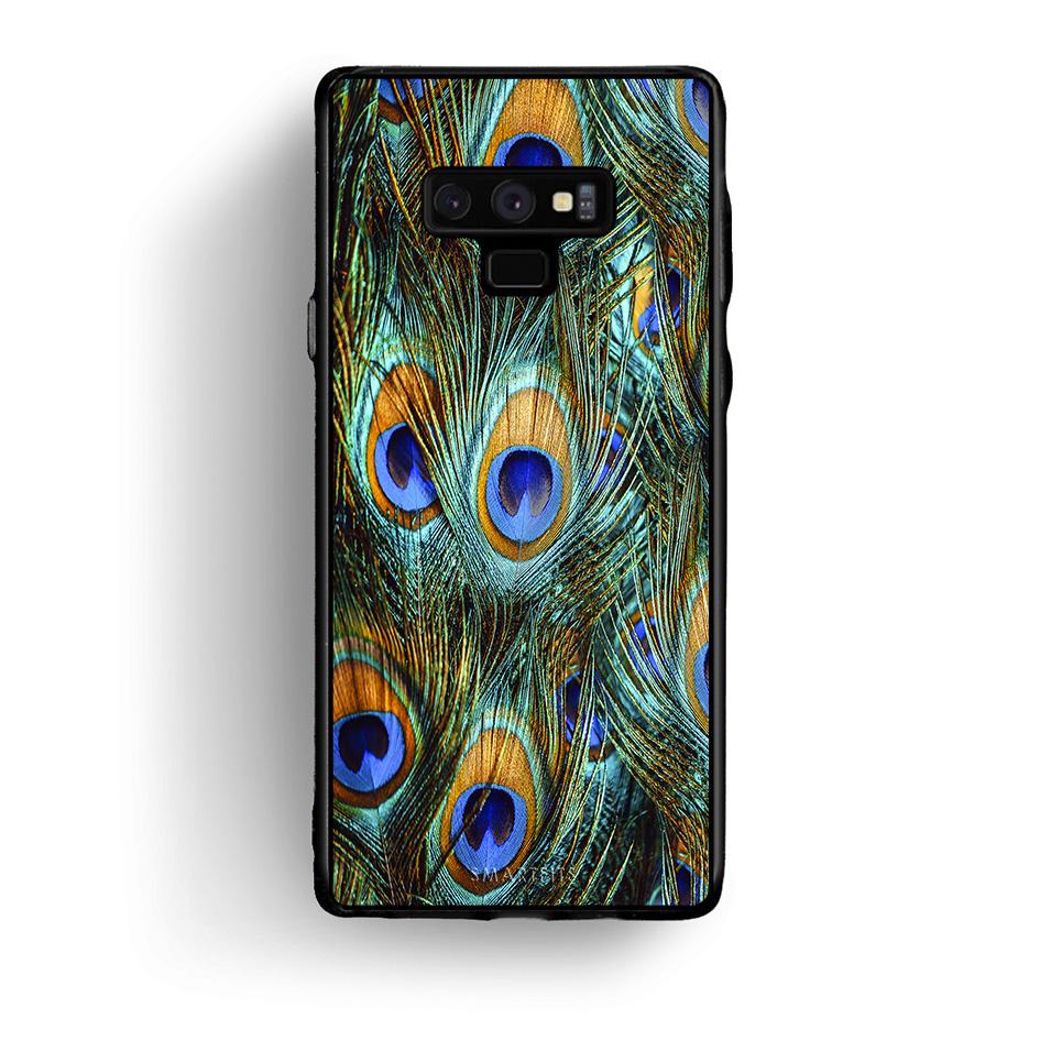 samsung note 9 Real Peacock Feathers θήκη από τη Smartfits με σχέδιο στο πίσω μέρος και μαύρο περίβλημα | Smartphone case with colorful back and black bezels by Smartfits