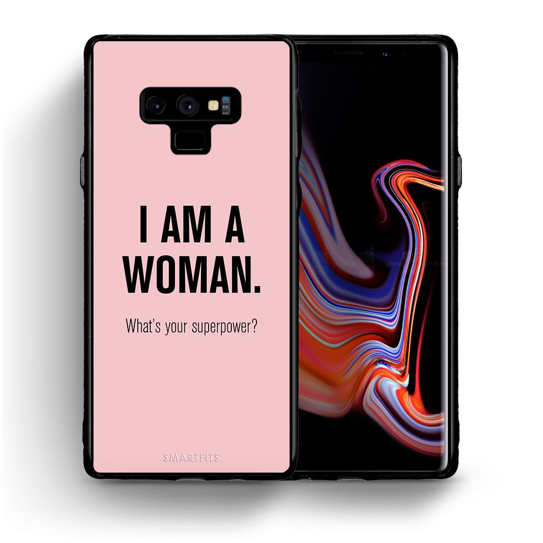 Θήκη Samsung Note 9 Superpower Woman από τη Smartfits με σχέδιο στο πίσω μέρος και μαύρο περίβλημα | Samsung Note 9 Superpower Woman case with colorful back and black bezels