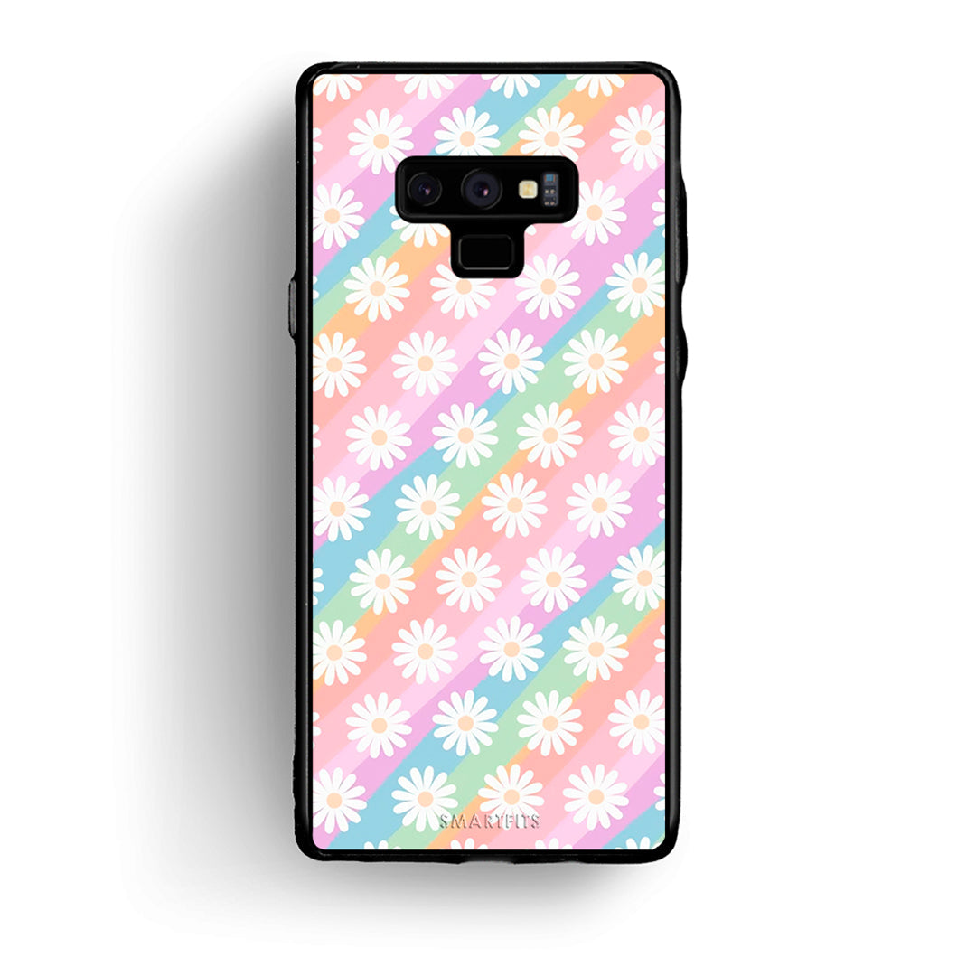 samsung note 9 White Daisies θήκη από τη Smartfits με σχέδιο στο πίσω μέρος και μαύρο περίβλημα | Smartphone case with colorful back and black bezels by Smartfits