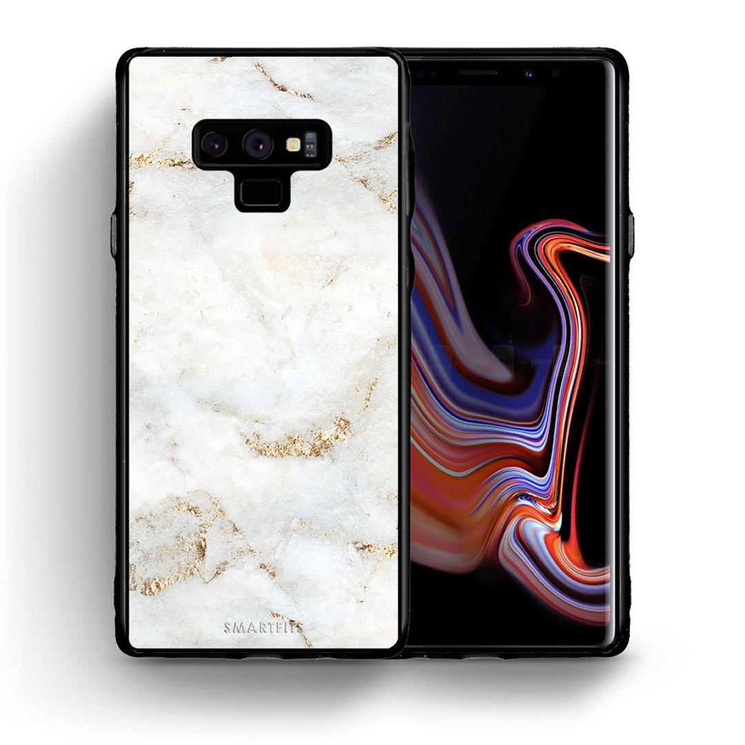 Θήκη Samsung Note 9 White Gold Marble από τη Smartfits με σχέδιο στο πίσω μέρος και μαύρο περίβλημα | Samsung Note 9 White Gold Marble case with colorful back and black bezels