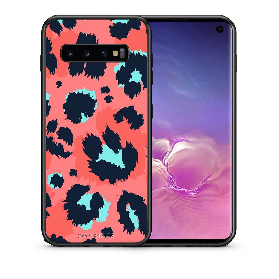 Θήκη Samsung S10 Pink Leopard Animal από τη Smartfits με σχέδιο στο πίσω μέρος και μαύρο περίβλημα | Samsung S10 Pink Leopard Animal case with colorful back and black bezels